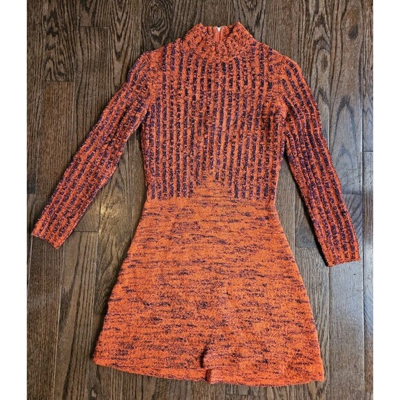 Roncelli Dresses & Skirts - Vtg Roncelli Wool Boucle Knit Space Dyed Orange/Blue Sweater Dress 1970s Sz S